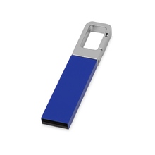 Флеш-карта USB 2.0 16 Gb с карабином "Hook", синий/серебристый
